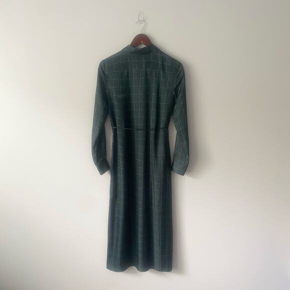 Theory Belted Shirt Dress Maxi in Petrol Multi Graphic Grid Print Small Petite - Picture 6 of 9